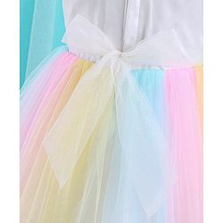 Babyhug Sleeveless Sequin Embroidered Yoke Party Frock With Bow Applique- Pink & Blue
