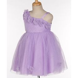 Babyhug Sleeveless One Shoulder Party Frock With Floral Corsage & Glitter Detailing - Lavender