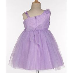 Babyhug Sleeveless One Shoulder Party Frock With Floral Corsage & Glitter Detailing - Lavender