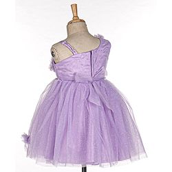 Babyhug Sleeveless One Shoulder Party Frock With Floral Corsage & Glitter Detailing - Lavender