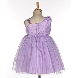 Babyhug Sleeveless One Shoulder Party Frock With Floral Corsage & Glitter Detailing - Lavender