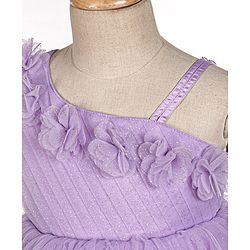 Babyhug Sleeveless One Shoulder Party Frock With Floral Corsage & Glitter Detailing - Lavender