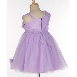 Babyhug Sleeveless One Shoulder Party Frock With Floral Corsage & Glitter Detailing - Lavender