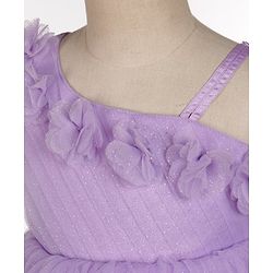 Babyhug Sleeveless One Shoulder Party Frock With Floral Corsage & Glitter Detailing - Lavender