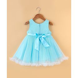 Babyhug Sleeveless  Swiss Dot Design Party Dress with Floral Corsage - Light Blue