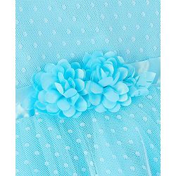 Babyhug Sleeveless  Swiss Dot Design Party Dress with Floral Corsage - Light Blue