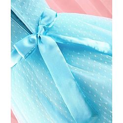 Babyhug Sleeveless  Swiss Dot Design Party Dress with Floral Corsage - Light Blue