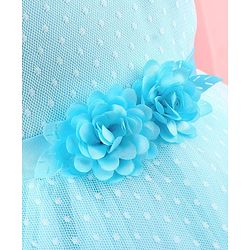 Babyhug Sleeveless  Swiss Dot Design Party Dress with Floral Corsage - Light Blue
