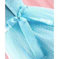Babyhug Sleeveless  Swiss Dot Design Party Dress with Floral Corsage - Light Blue