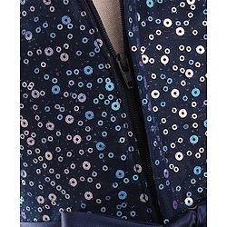 Babyhug Sleeveless Sequinned Party Frock With Floral Corsage- Navy Blue