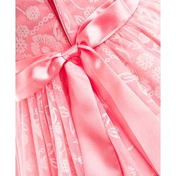 Babyhug Sleeveless Party Frock With Floral Foil Embroidery & Corsage- Peach