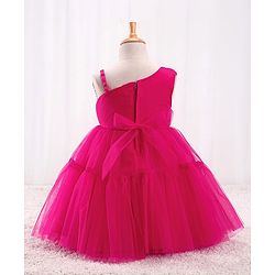 Babyhug Mesh Sleeveless Solid Party Frock With Floral Corsage- Hot Pink