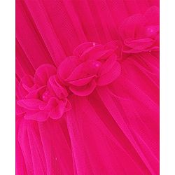 Babyhug Mesh Sleeveless Solid Party Frock With Floral Corsage- Hot Pink