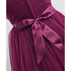 Babyhug Woven Singlet Sleeves Mesh Party Dress with Floral Corsage - Aubergine