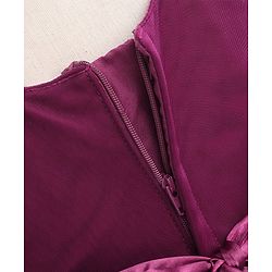 Babyhug Woven Singlet Sleeves Mesh Party Dress with Floral Corsage - Aubergine