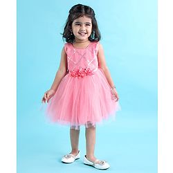 Babyhug Sleeveless Party Wear Sequinned Frock - Pink