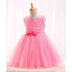 Babyhug Sleeveless Party Wear Sequinned Frock - Pink