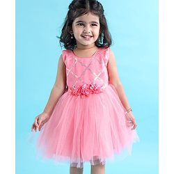 Babyhug Sleeveless Party Wear Sequinned Frock - Pink