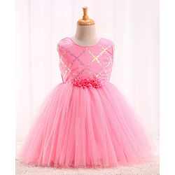 Babyhug Sleeveless Party Wear Sequinned Frock - Pink