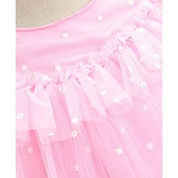 Babyhug Sleeveless Party Frock With Floral Embroidery & Glitter Gel Print- Pink