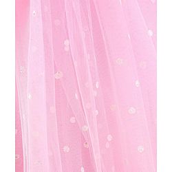 Babyhug Sleeveless Party Frock With Floral Embroidery & Glitter Gel Print- Pink