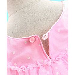 Babyhug Sleeveless Party Frock With Floral Embroidery & Glitter Gel Print- Pink