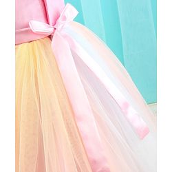Babyhug Sleeveless Party Dress with Floral Sequins & Bow Corsage - Pink & Yellow