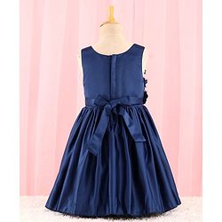 Babyhug Sleeveless Satin Party Dress with Floral Applique & Ribbon Detailing - Navy