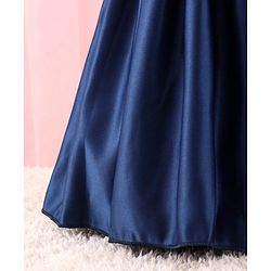 Babyhug Sleeveless Satin Party Dress with Floral Applique & Ribbon Detailing - Navy