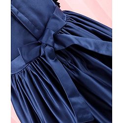 Babyhug Sleeveless Satin Party Dress with Floral Applique & Ribbon Detailing - Navy