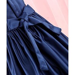 Babyhug Sleeveless Satin Party Dress with Floral Applique & Ribbon Detailing - Navy
