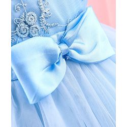 Babyhug Sleeveless Mesh Party Dress with Floral Embroidery & Bow Corsage - Blue
