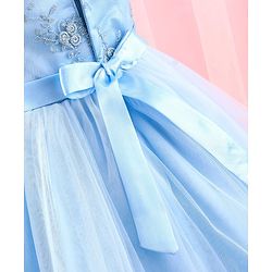 Babyhug Sleeveless Mesh Party Dress with Floral Embroidery & Bow Corsage - Blue