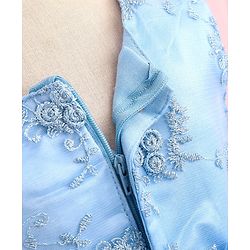 Babyhug Sleeveless Mesh Party Dress with Floral Embroidery & Bow Corsage - Blue
