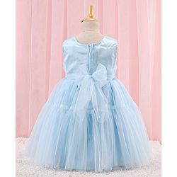Babyhug Sleeveless Solid Color Mesh Party Frock - Light Blue