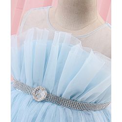 Babyhug Sleeveless Solid Color Mesh Party Frock - Light Blue