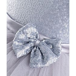 Babyhug Sleeveless  Layered Party Frock With Sequin Embroidery & Bow Applique- Grey