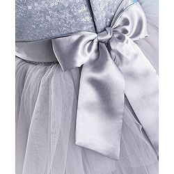 Babyhug Sleeveless  Layered Party Frock With Sequin Embroidery & Bow Applique- Grey