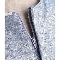 Babyhug Sleeveless  Layered Party Frock With Sequin Embroidery & Bow Applique- Grey