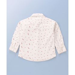 Babyhug Full Sleeves Musical Notes Printed Stretch Fit Party Shirt & Trousers with Cap & Bow - Peach & White