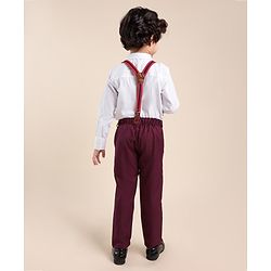 Babyhug Full Sleeves Party Solid Color Shirt & Pant with Bow & Suspender - White & Maroon