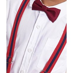 Babyhug Full Sleeves Party Solid Color Shirt & Pant with Bow & Suspender - White & Maroon