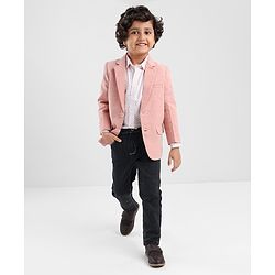 Babyhug Full Sleeves Printed Party Shirt with Blazer - Light Pink