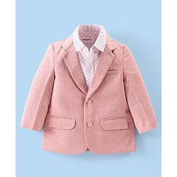 Babyhug Full Sleeves Printed Party Shirt with Blazer - Light Pink