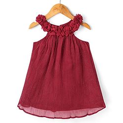 Babyhug Georgette Sleeveless Pleated A Line Party Frock Glitter Print- Maroon