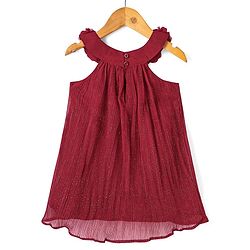 Babyhug Georgette Sleeveless Pleated A Line Party Frock Glitter Print- Maroon