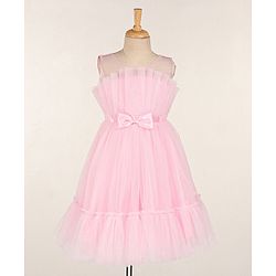 Babyhug Sleeveless Mesh Party Frock - Pink