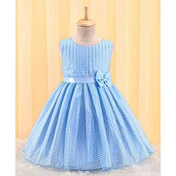 Babyhug Woven Sleeveless Textured Party Dress with Bow Corsage - Blue