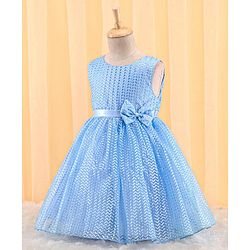 Babyhug Woven Sleeveless Textured Party Dress with Bow Corsage - Blue
