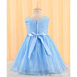 Babyhug Woven Sleeveless Textured Party Dress with Bow Corsage - Blue